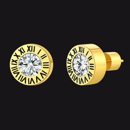 Roman Numerals Birthstone Studs Earrings in Stainless Steel