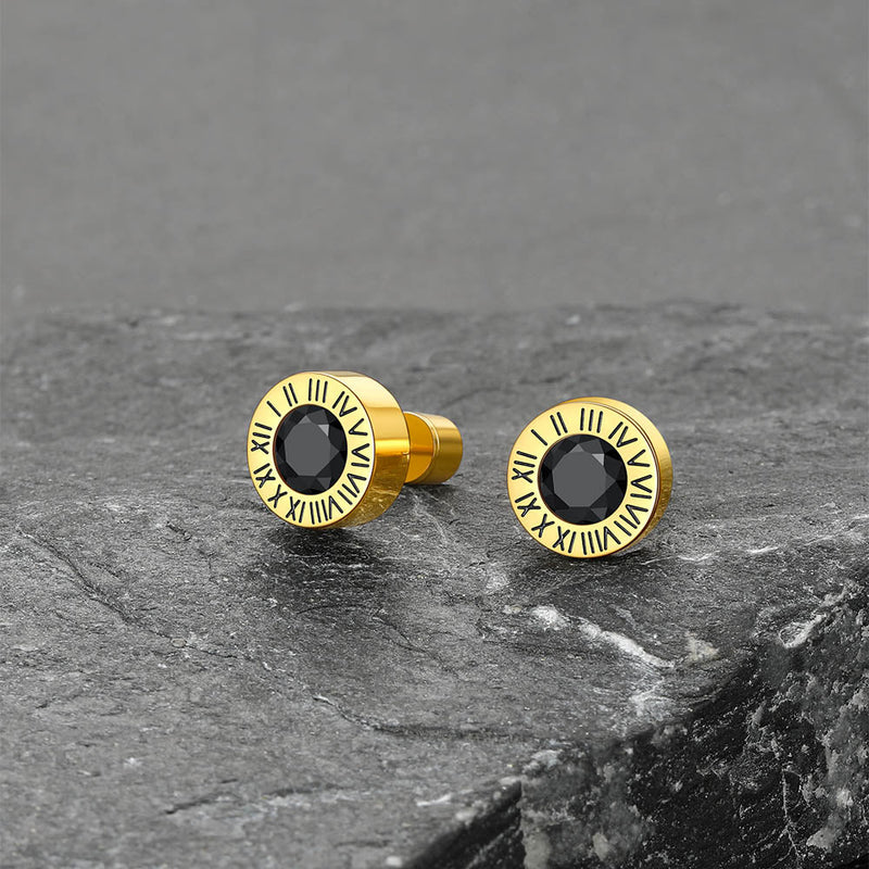 Roman Numerals Birthstone Studs Earrings in Stainless Steel