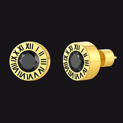 Roman Numerals Birthstone Studs Earrings in Stainless Steel
