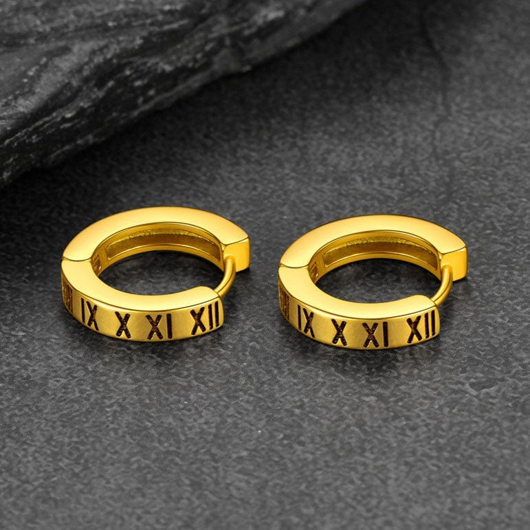 Roman Numerals Hoop Huggie Earrings for