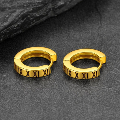 Roman Numerals Hoop Huggie Earrings for