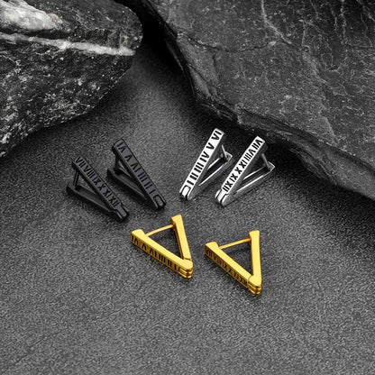 Roman Numerals Triangle Huggie Hoop Earrings for