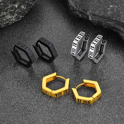Roman Numerals Hexagon Hoop Earrings for