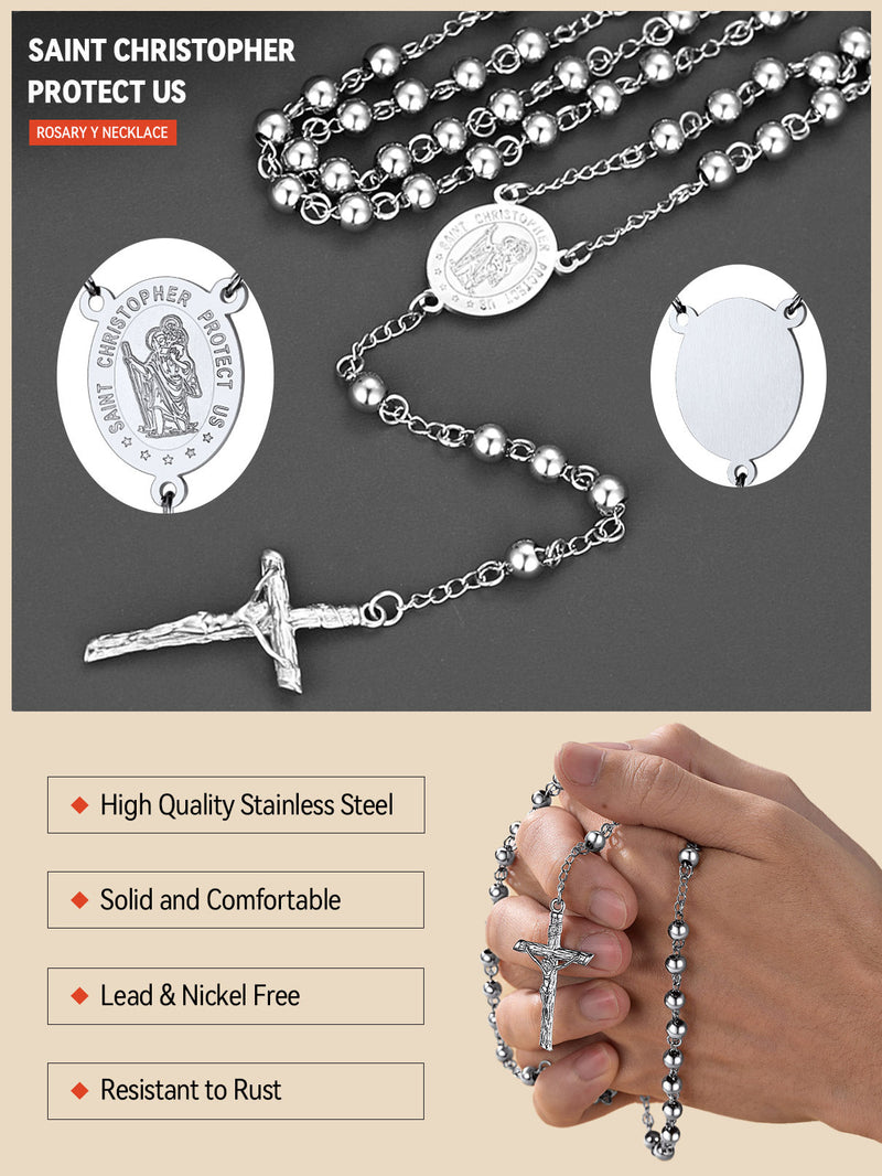 Rosary Beads Cross Necklace of Saint Christopher