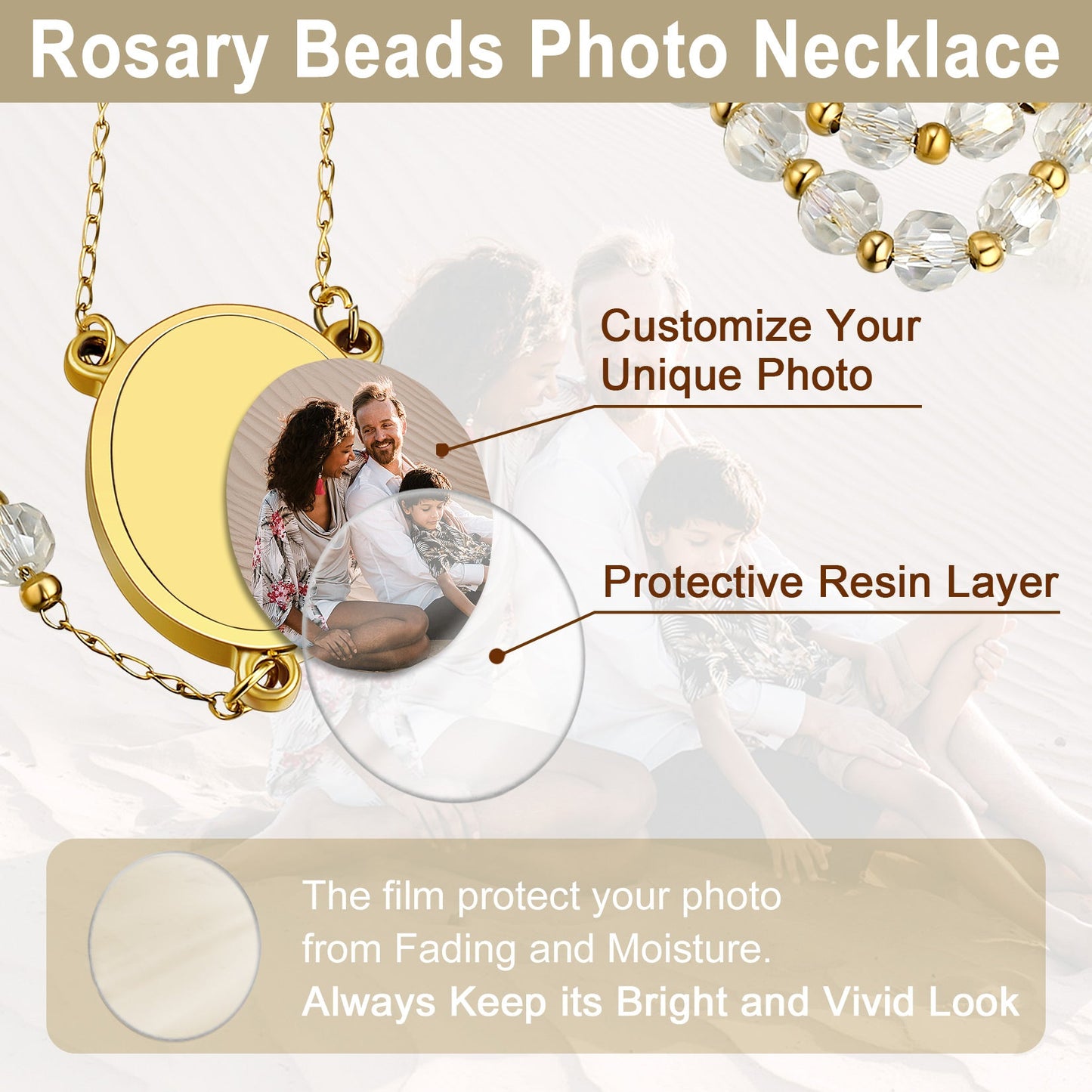 Personalized Photo Rosary Beads Cross Necklace With Picture for