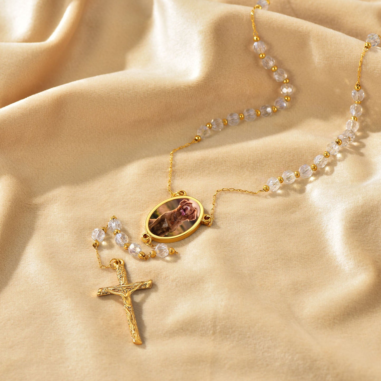 Personalized Photo Rosary Beads Cross Necklace With Picture for