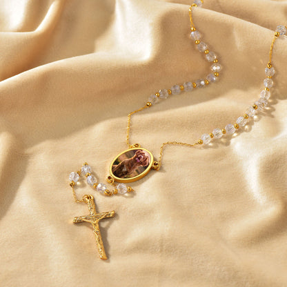 Personalized Photo Rosary Beads Cross Necklace With Picture for