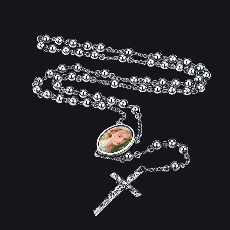 Customized Rosary Beads Cross Necklace With Picture for