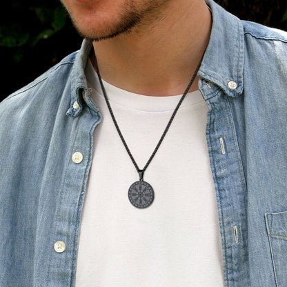 Viking Norse Runes Compass Necklace Amulet Pendant for