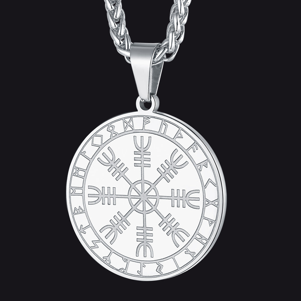 Viking Norse Runes Compass Necklace Amulet Pendant for