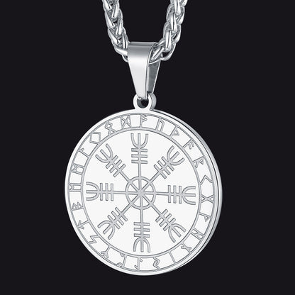 Viking Norse Runes Compass Necklace Amulet Pendant for