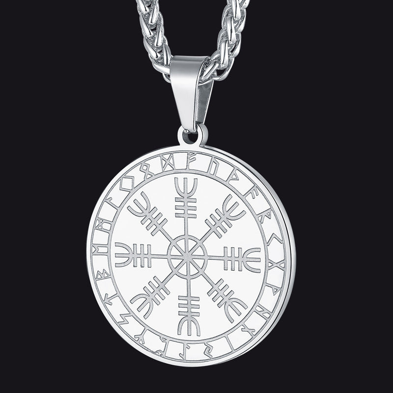 Viking Norse Runes Compass Necklace Amulet Pendant for