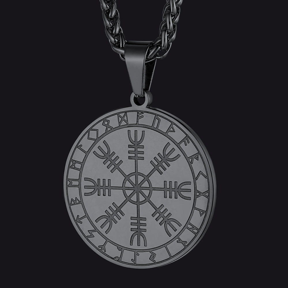 Viking Norse Runes Compass Necklace Amulet Pendant for