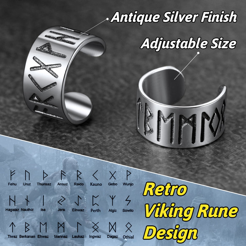 Norse Viking Runes Ear Cuff Earrings for in Sterling Silver