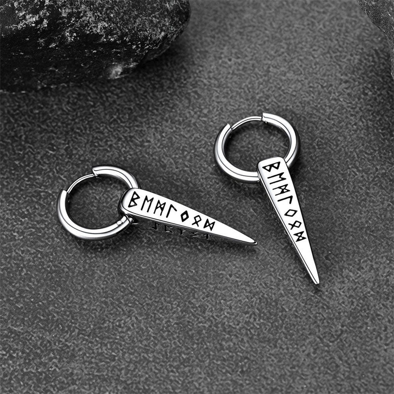 Norse Viking Runes Dangle Hoop Earrings for