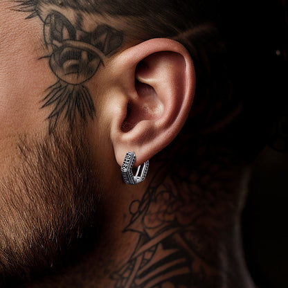 Viking Runes Hexagon Huggie Hoop Earrings for