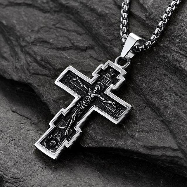 Christian Russian Orthodox Cross Pendant Necklace for