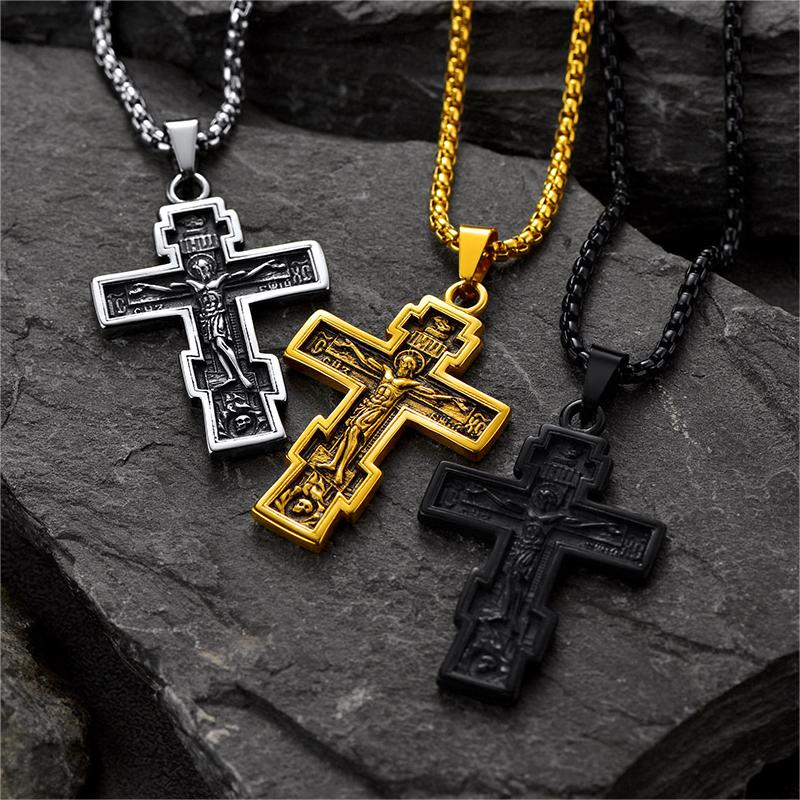 Christian Russian Orthodox Cross Pendant Necklace for
