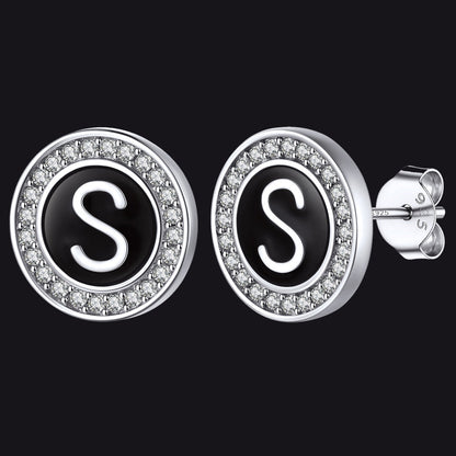Personalized Black Initial Letter Stud Earrings for