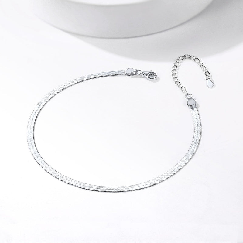 Sterling Silver Flat Snake Chain Anklet Bracelet for