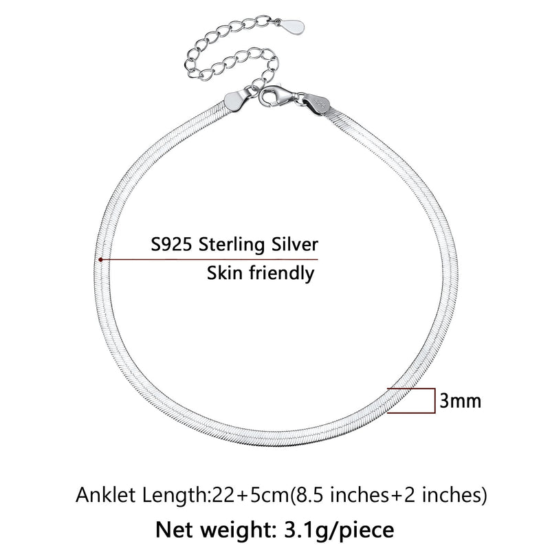 Sterling Silver Flat Snake Chain Anklet Bracelet for