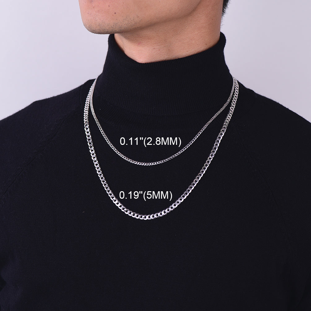Sterling Silver Thick Curb Chain Link Necklace for