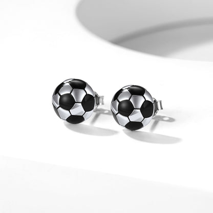 S925 Silver Sport 3d Soccer Ball Stud Earrings for Sport Fans