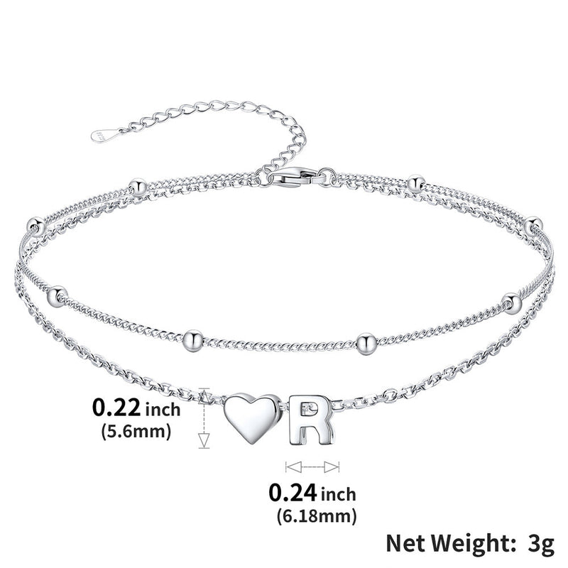 Sterling Silver Initial Heart Layered Anklet for