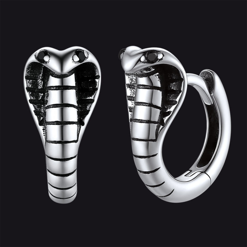 Sterling Silver Cobra Snake Huggie Hoop Earrings for