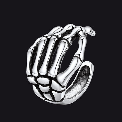 Sterling Silver Skull Skeleton Hand Ear Cuff Nom-piercing Earrings