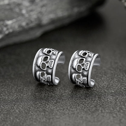 Sterling Silver Skull Ear Cuff Earrings Non-piercing for