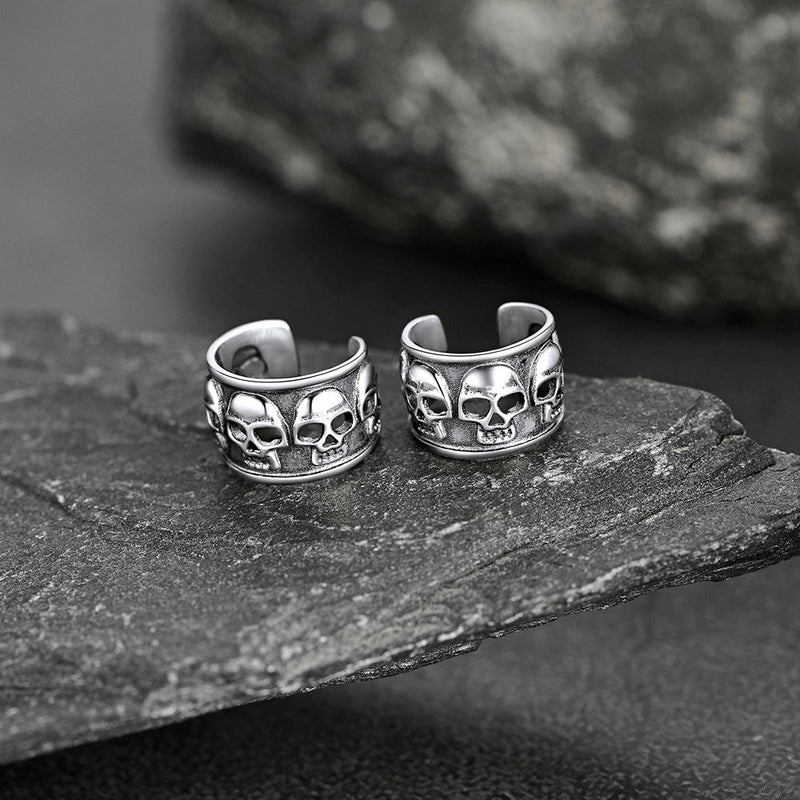 Sterling Silver Skull Ear Cuff Earrings Non-piercing for