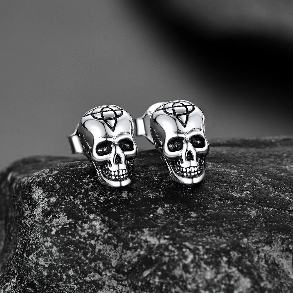 Celtic Triquetra Skull Stud Earrings for