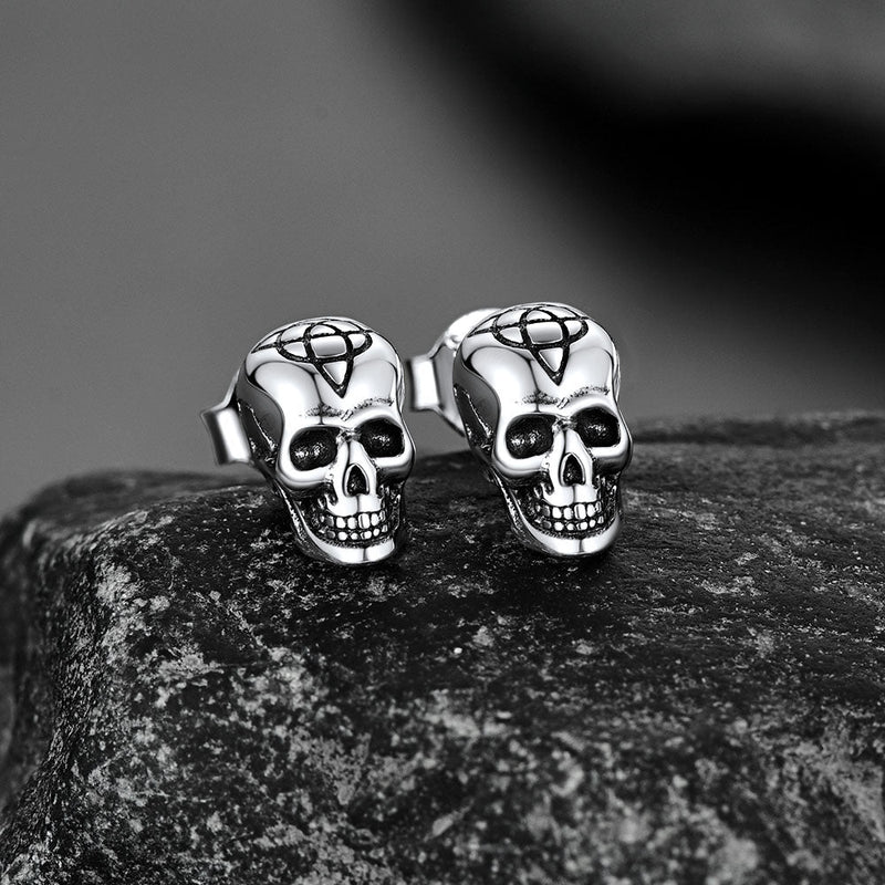 Celtic Triquetra Skull Stud Earrings for