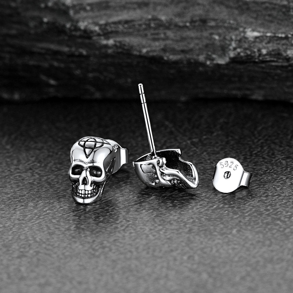 Celtic Triquetra Skull Stud Earrings for