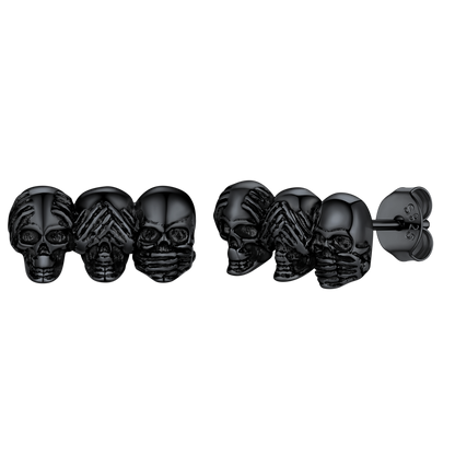 See No Evil, Hear No Evil, Speak No Evil Skulls Stud Earrings