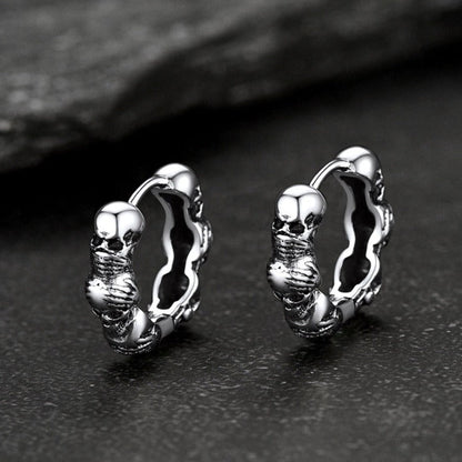 Sterling Silver Skulls Hoop Huugie Earrings for