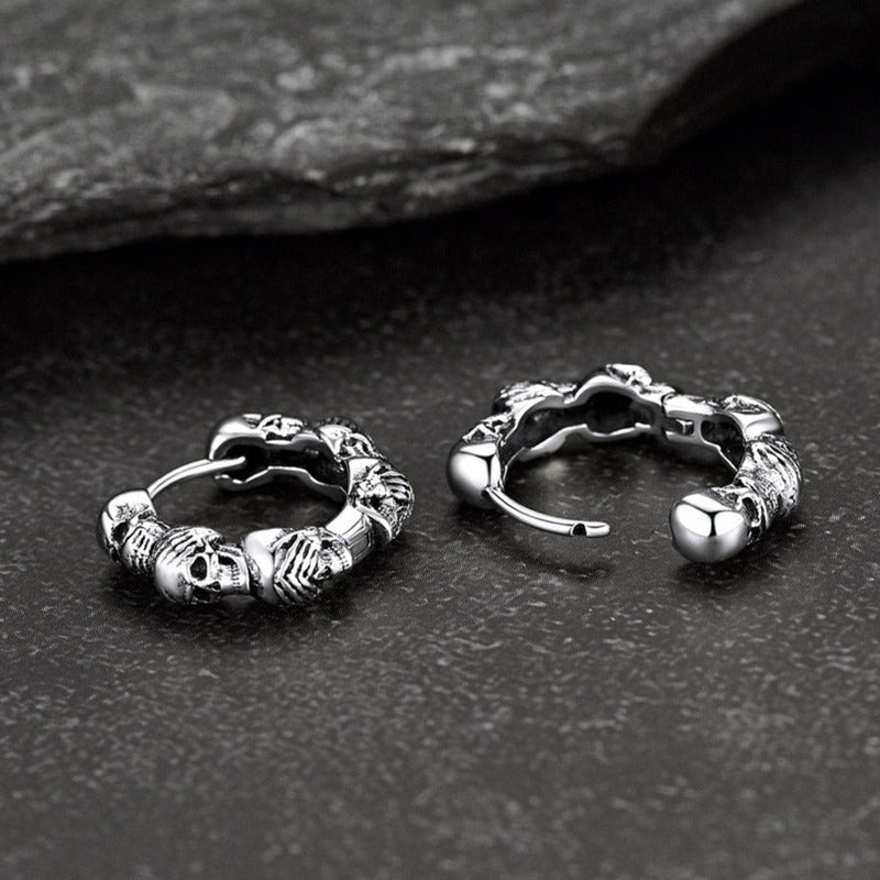 Sterling Silver Skulls Hoop Huugie Earrings for