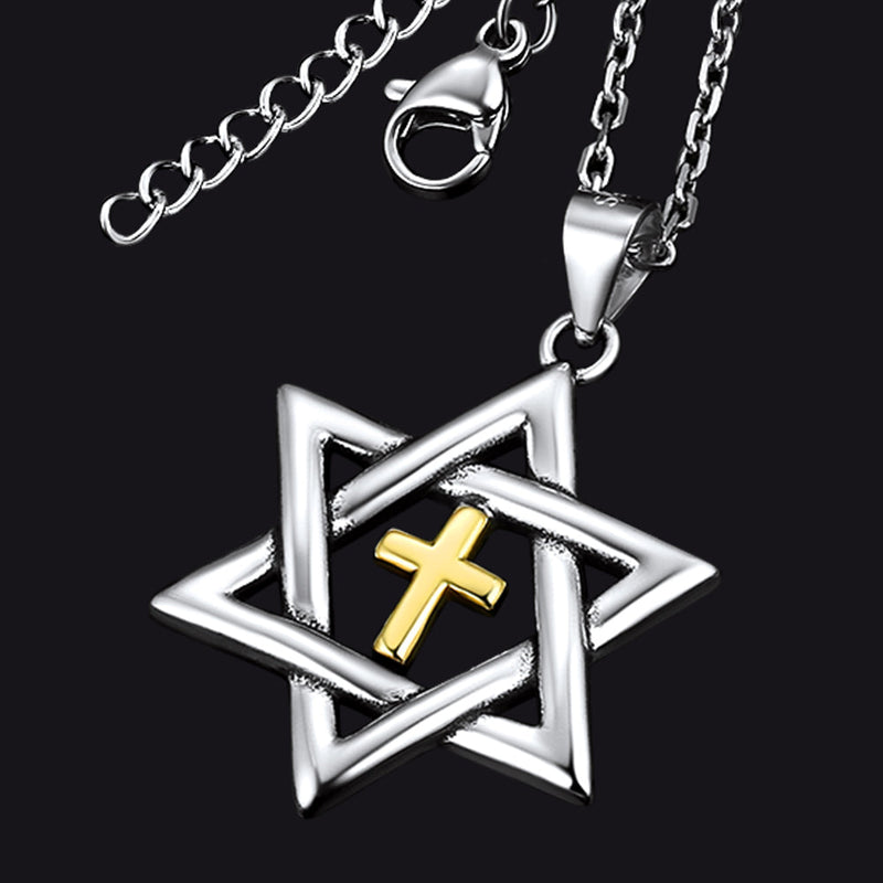 Sterling Silver Cross Star of David Necklace for