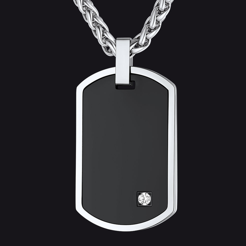 Engraved Dog Tag Pendant Necklace With Diamond for