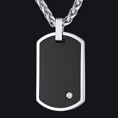 Engraved Dog Tag Pendant Necklace With Diamond for