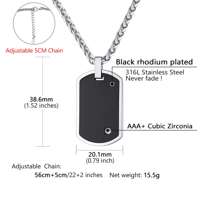 Engraved Dog Tag Pendant Necklace With Diamond for