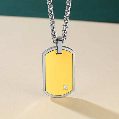 Engraved Dog Tag Pendant Necklace With Diamond for