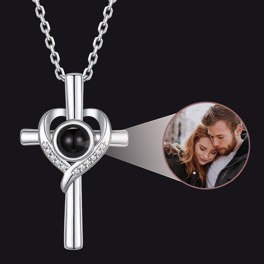 Personalized Projection Photo Cross Necklace for Mom