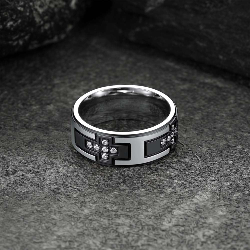 Cross Rings 5a+ Cubic Zirconia Stainless Steel Band Ring