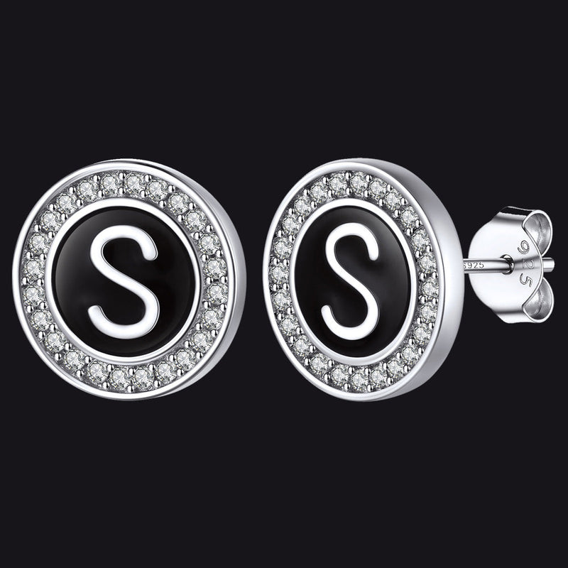 Personalized Black Initial Letter Stud Earrings for