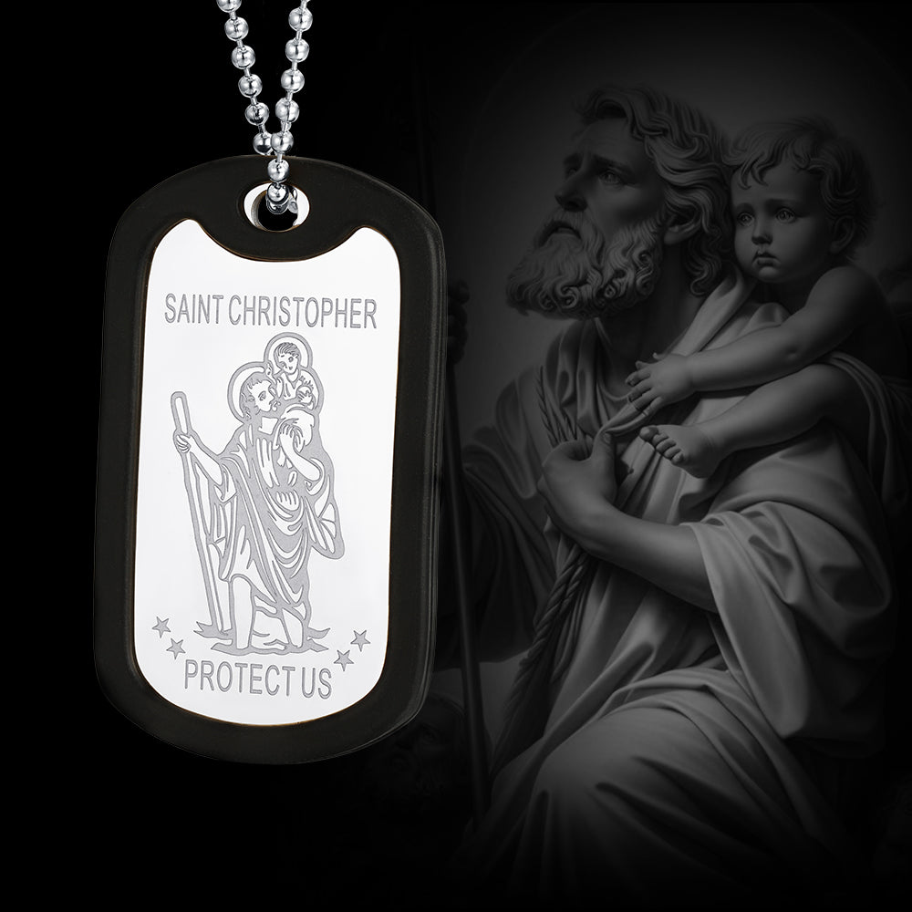 Custom Engraved Saint Christopher Dog Tag Necklace for