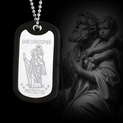 Custom Engraved Saint Christopher Dog Tag Necklace for