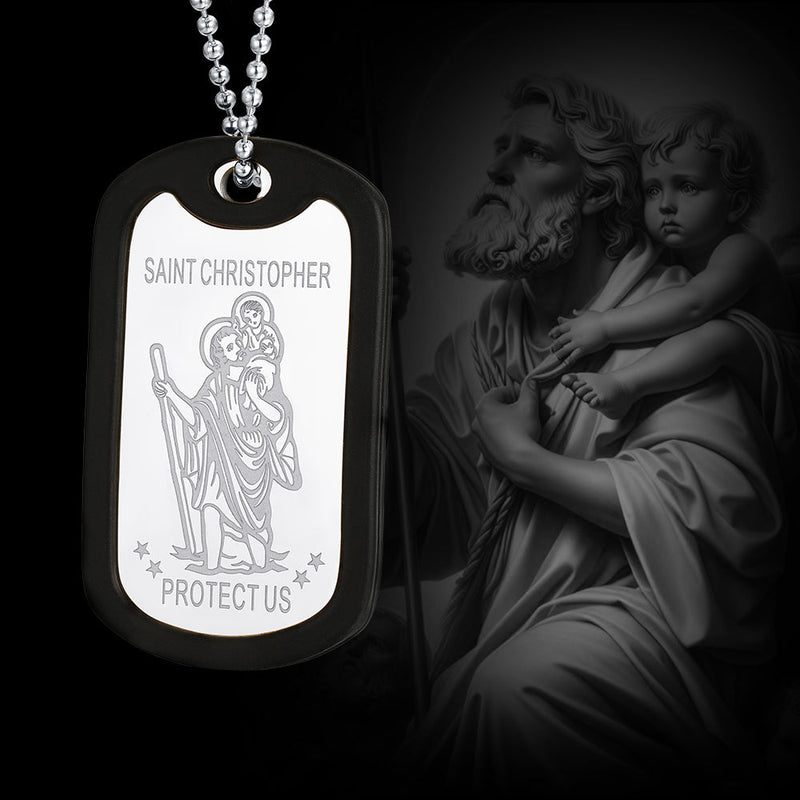 Custom Engraved Saint Christopher Dog Tag Necklace for