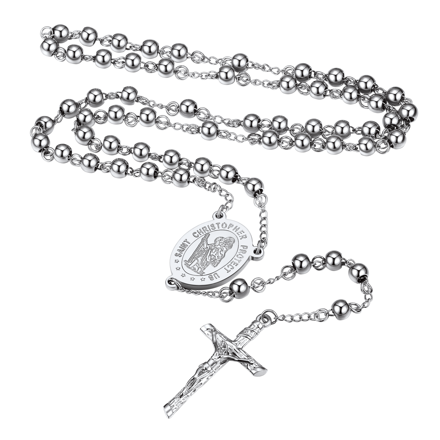 Rosary Beads Cross Necklace of Saint Christopher